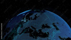 Global network and internet connection in orbital earth globe animation . Concept of wireless digital connection in futuristic 3D rendering motion graphic .