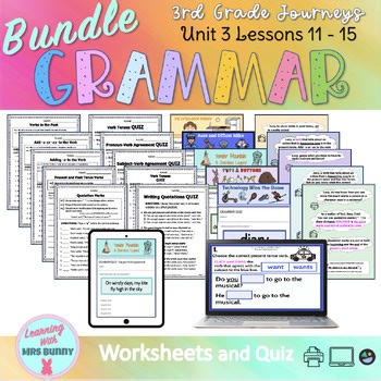 3rd Grade Grammar Worksheets Digital Bundle Journeys Unit 3 Lessons 11 - 15