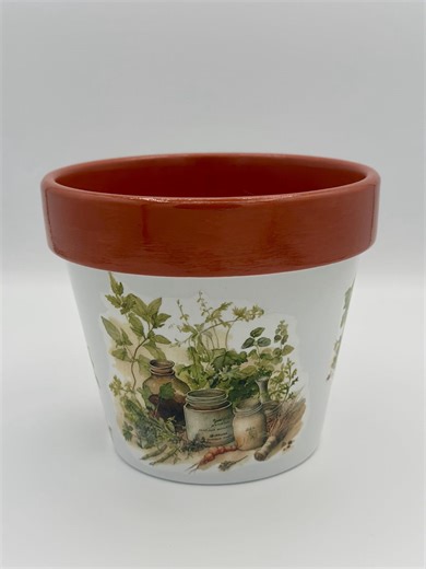 Decoupage Flower Pot-5.5" Kitchen Garden Themed Planter Pot in Terra Cotta Orange - Etsy