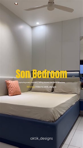 AkTik Designs | Interior Designers on Instagram: "A bedroom that perfectly balances style and function, Clean lines, smart storage, subtle lighting, and a calm palette—designed for a modern son’s space. 🤍💙 📍 Marian Park, Mangalore Save this for bedroom ideas ✨ #bedroomdesign #moderninterior #interiordesign #homeinterior #aktikdesigns"