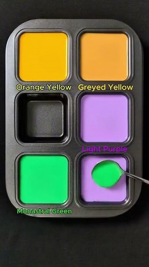 Create 3 colors from 3 colors: Orange Yellow + Light Purple + Monastral Green #asmr #mix #colors