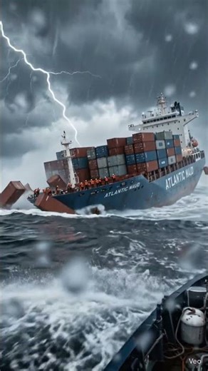 Monster Cargo Ship Sinking in Massive Storm Caught on Camera 😨🌊 #viral #trending