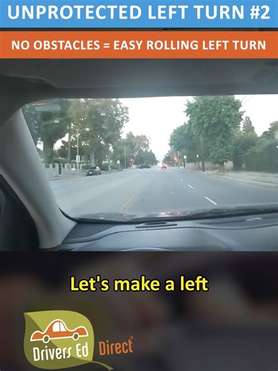 Unprotected Left Turns: Safe & Simple Turns at a clear intersection don’t have to be tricky! Here’s how to make a safe left when the way is clear. #DriversEdDirect #DrivingTips #LeftTurn #RoadSafety #DMVTest #NewDrivers