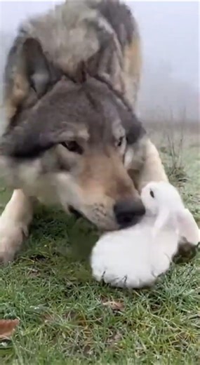Luna The Wolf Can't Stop Acting Like A Mom With The Little Bunny 🐺🐇 #wildlife #heartwarming #wolf