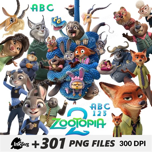 Zootopia 2 Clipart PNG Bundle, Wallpaper Coloring Page, Letter & Numbers for Birthday Cake Topper, Shirt, Stickers, Digital Download - Etsy