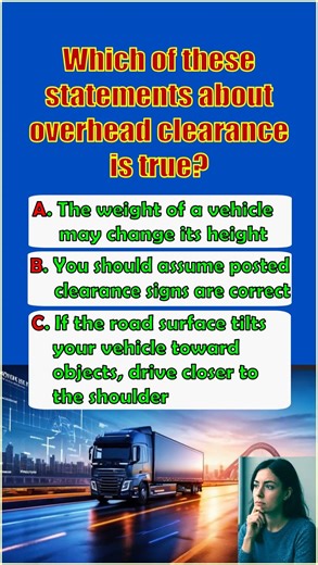 CDL Knowledge Q&A: Overhead Clearance - What’s True? #facts #truckdriver #brake #airbrake #trucking