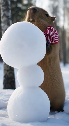 Capy Builds a Silly Snowman #capybara #animals #funny