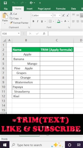 EXCEL TRIM FUNCTION | REMOVE EXTRA SPACES #excel #shorts #tricks