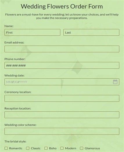 Free wedding flower order form template | Honestweddingadvice.com