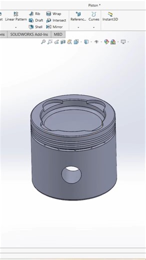 Piston Modeling in SolidWorks | Quick 3d CAD #art #drawing #3d #shorts
