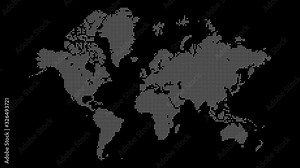 Dotted abstract world map. Dotted world map animation. 4K video. Animation of scaling, transparency, rotation. The effect of the paddy points. World Map Appearance