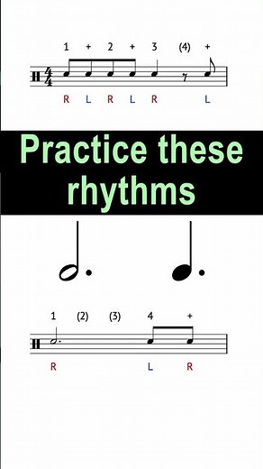 Dotted 8th, dotted half note rhythm exercise @ 90 bpm #rhythmpractice #drumlesson