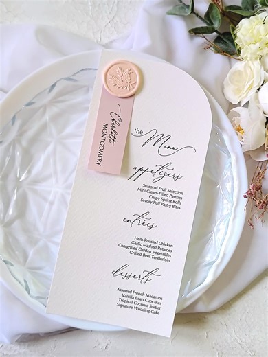 Personalized Half-arch Wedding Menu • Guest Name Tag & Wax Seal • Custom Dinner Cards • Handcrafted Stationery - Etsy