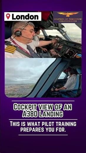Cockpit View of an A380 Landing ✈️#viralvideo #cockpit #pilottraining #aviationlovers