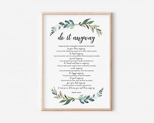 Do It Anyway, Mother Teresa Quote, Motivational Poster, Inspirational Wall Art, Graduation Gift, Minimalist Typography Print, Watercolor - Etsy