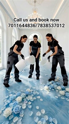 White & Sky Blue Epoxy Flooring with Rose Petals ✨🩵🤍
