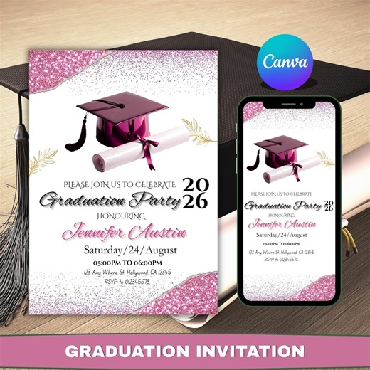 Graduation Invitation 2026 Editable Canva Template, Graduation Party Invite , University Senior Grad Announcement, Instant Download - Etsy UK