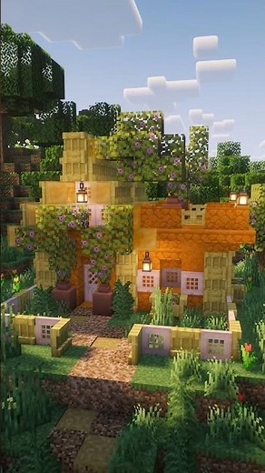 Building an Overgrown Cottage with block combo from the comments #minecraft