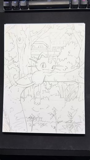 Preparing a Meowth Drawing for Watercolor