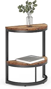 LITTLE TREE 2-Tier End Table Half Round with Storage Shelf, Small Side Table Space Saving Narrow Accent Table for Living Room Sofa Couch, Bedroom, Rustic Brown