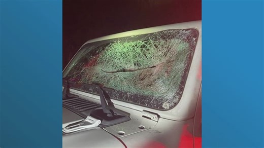 Car hood detaches and smashes Jeep window