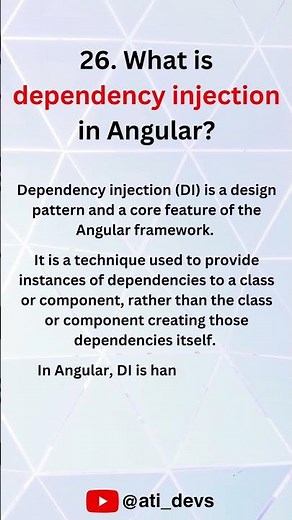 What is dependency injection in Angular? #shorts #angular #interview #dependencyinjection