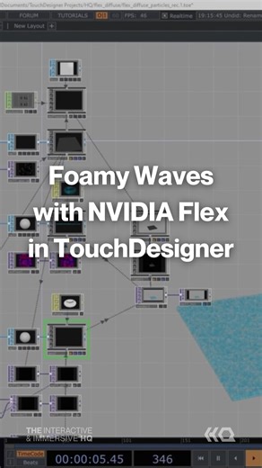 The Interactive & Immersive HQ on Instagram: "@jackdilaura walks you through building a simulation of foamy waves using NVIDIA Flex. You can watch this tutorial through the link in our bio 🔗 #interactiveimmersivehq #touchdesigner #touchdesignercommunity #interactiveart #nvidia #nvidiaflex #particles #particlesimulation"