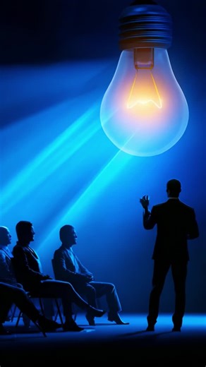 A captivating presentation illuminated by a glowing light bulb, capturing the attention of an audience engaged in thought-provoking discussion and ideas | Premium Stock Video Footage