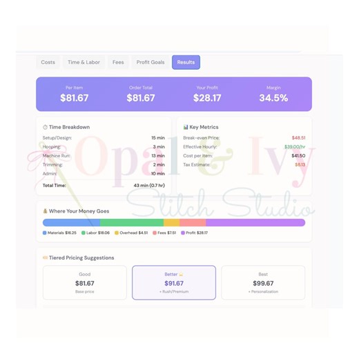 Pricing Calculator for Embroidery Businesses Interactive Tool to Price Orders Using Labor Stitch Count Costs and Profit - Etsy