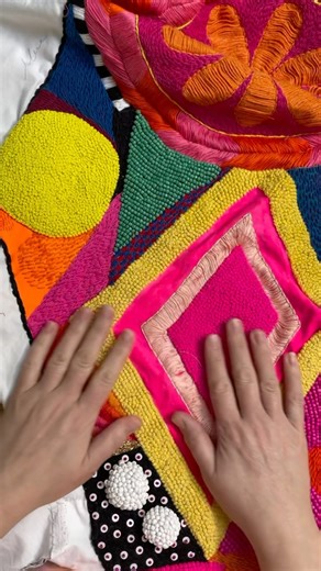 SNIP! Behind the scenes of me snipping away the excess fabric I had to add to extend this artwork. These excess pieces of fabric have been saved and reused and formed the smaller collection of mini shifters you may as seen in an earlier post. I’ve been working on and off on this artwork, titled SHAPESHIFTER, for years. I thought it was finished but last year I decided to change the overall shape to be something more organic and unfortunately this involved in having to re-do a lot of it. Much mor