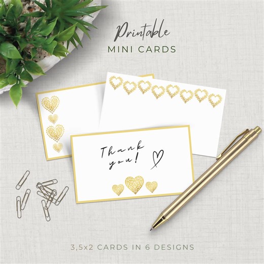 Printable Mini Note Cards, Gold Heart Valentines Card, Digital Download, Romantic Tags, Small Note Cards, Gift Tags - Etsy