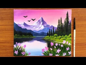 Beautiful Nature Scene Painting on Canvas | Acrylic Painting for beginners | Canvas Painting