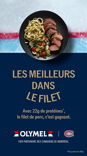 Avec 22g de protéines*, le filet de porc c’est gagnant! 🥅🏒 *Par portion de 100g. | Olymel