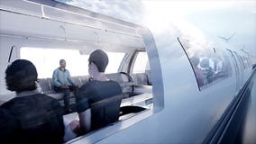 Speedly Futuristic Monorail Train . Concept of Future. People and Robots. Water and Wind Energy. Realistic 4K Animation. Stock Footage - Video of cyborg, journey: 113065728