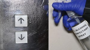 sprayed disinfectant alcohol to the buttons of a lift and then wiped it out
