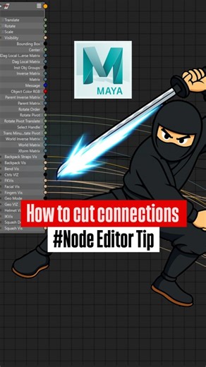 Character Rigging | Animation | CGi on Instagram: "Need to delete multiple connections fast? Do it like a Ninja — one clean strike. ⚔️ Comment “Node” to get my free guide with 6 more tricks. #rigging #maya2025 #nodeeditor #autodesk #characterTD #3dart #rigpro #characterrigging #3drig #3drigger #3drigging #rigging3d #mayarigging #characteranimation #3danimation #3dmodeling #3d #cgi #maya3d #autodeskmaya"