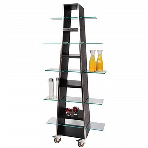 Eastern Tabletop 1805BK 17 1/2" x 76" Black Wood Pyramid Rolling Buffet with Interconnecting Cubbies