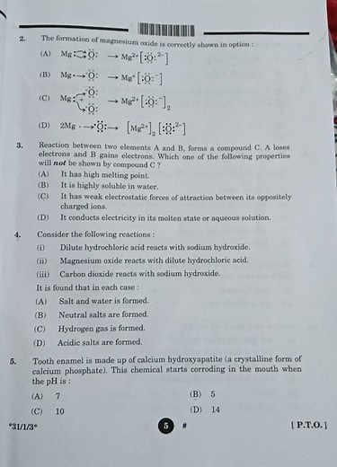 The formation of magnesium oxide is correctly shown in option :... | Filo