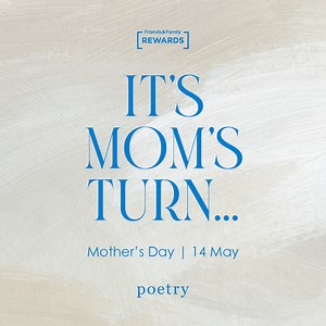 Spoils for mom (& you) Enjoy up to 20% OFF dresses, knits, jackets, bath & body and more T&Cs apply. Selected items. Ends 14 May Shop in-store & online. https://bit.ly/40Hrxsz | Poetry Stores