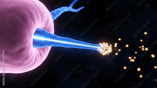 Microscopic View of Neuron Firing: Electrical Signals and Neurotransmitter Release in a Neural Network