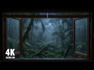 Jungle Window View: Raw Rain & Deep Thunder in a Misty Jungle Cabin | Rain Sounds for Sleep