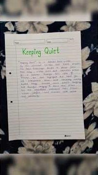 Class 12 English Project | Poem – Keeping Quiet