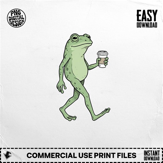 Digital PNG: Walking Coffee Frog Clip Art, Cartoon Amphibian Design, Transparent Background - Etsy