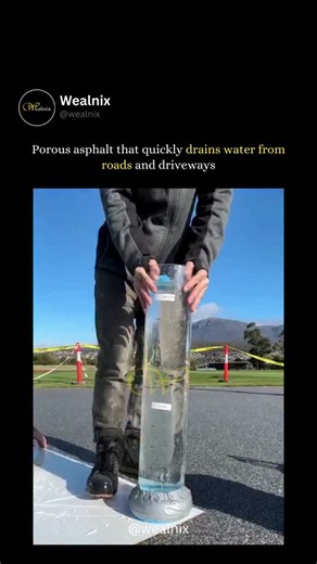 Wealnix on Instagram: "Porous asphalt is made by mixing asphalt binder with specially sized aggregates that create a network of interconnected voids, typically ranging from 15 to 25 percent of the surface, which allows water to quickly pass through. Unlike traditional asphalt, which is tightly compacted and waterproof, porous asphalt is compacted just enough to maintain strength but retains enough open space for water infiltration. Beneath this porous layer, a thick bed of clean, crushed stone a