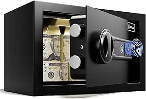 XDeer small Biometric Safe Lock Box - 0.43 Cubic Feet Fingerprint for,withSilent Mode and LED Light,Money safe for Home box, Office, and Kid，Anti-Theft