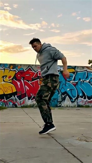 seedance 1 0 pro fast A muscular male breakdancer in oversized hoodie and cargo pants performs a con