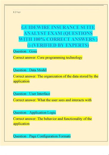 GUIDEWIRE INSURANCE SUITE ANALYST EXAM QUESTIONS WITH 100% CORRECT ANSWERS VERIFIED BY EXPERTS