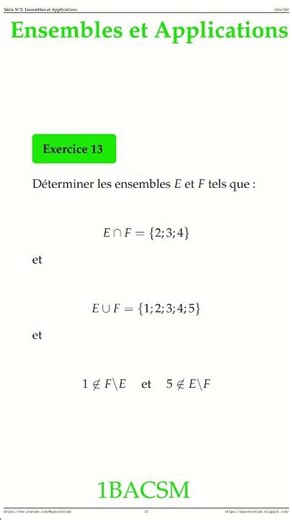 Exercice 13 Ensembles et Applications 1BACSM Sciences Maths space2study