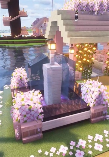 Beautiful Cherry Fountain Build in Minecraft