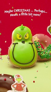Glaze-covered & sweet, right down to the creme filling core! The limited-time Merry Grinchmas Collection is now in store! | Krispy Kreme Doughnuts
